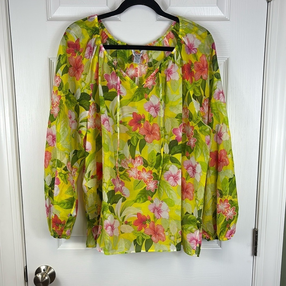 NWT Tommy Bahama silk blend happy hour yellow floral peasant top sz xl